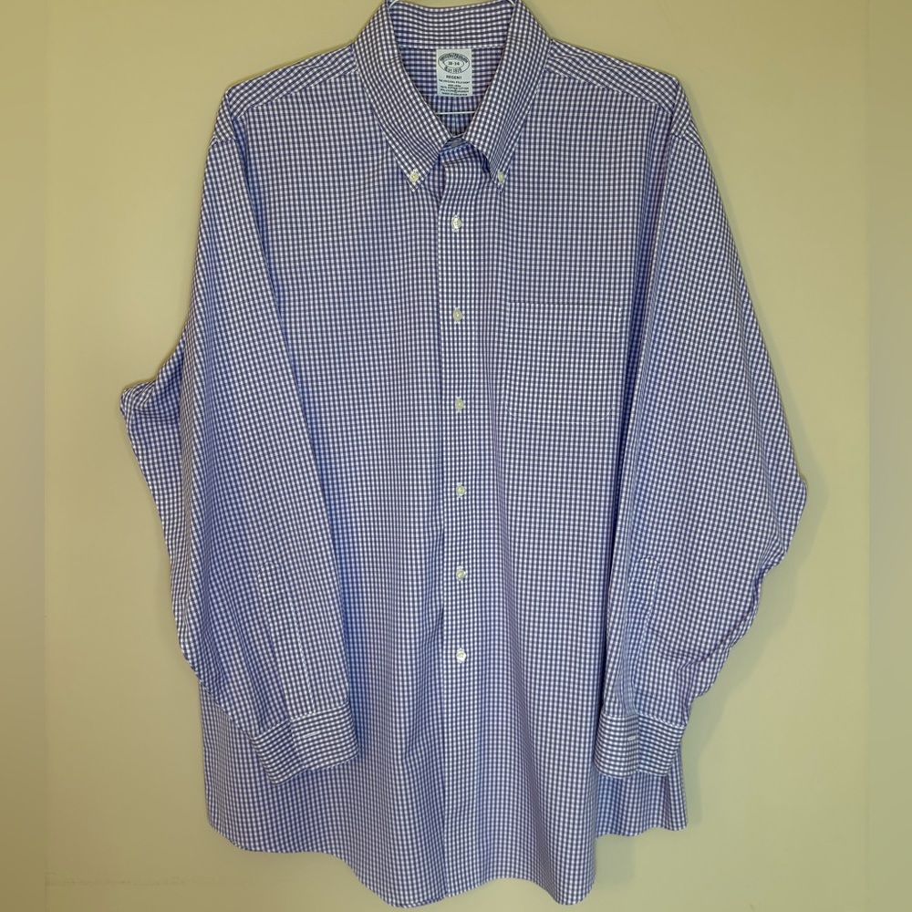 Brooks Brothers Men's Regent Fit LS Button Down Purple Check 18/34 MONOGRAM CUFF